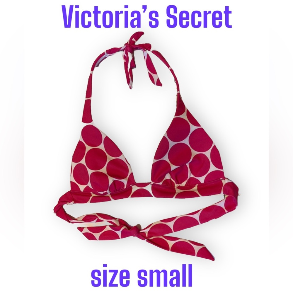 3/$30* Victoria’s Secret Triangle Bikini Top Ties Large Magenta Polka-Dots Pink